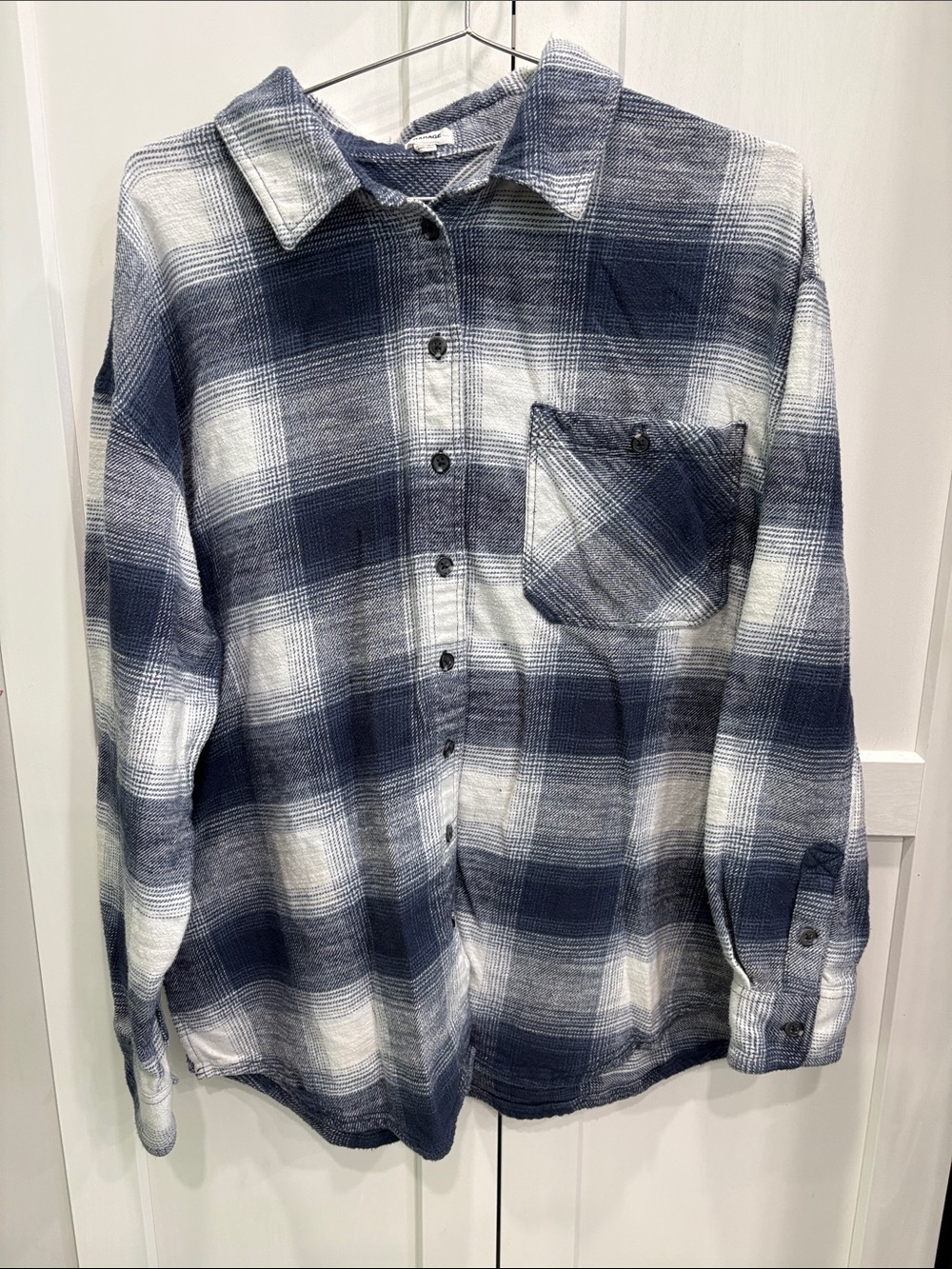 Garage Navy and White Plaid Button-Down Shirt